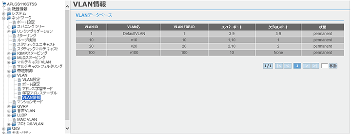 [VLAN情報]画面