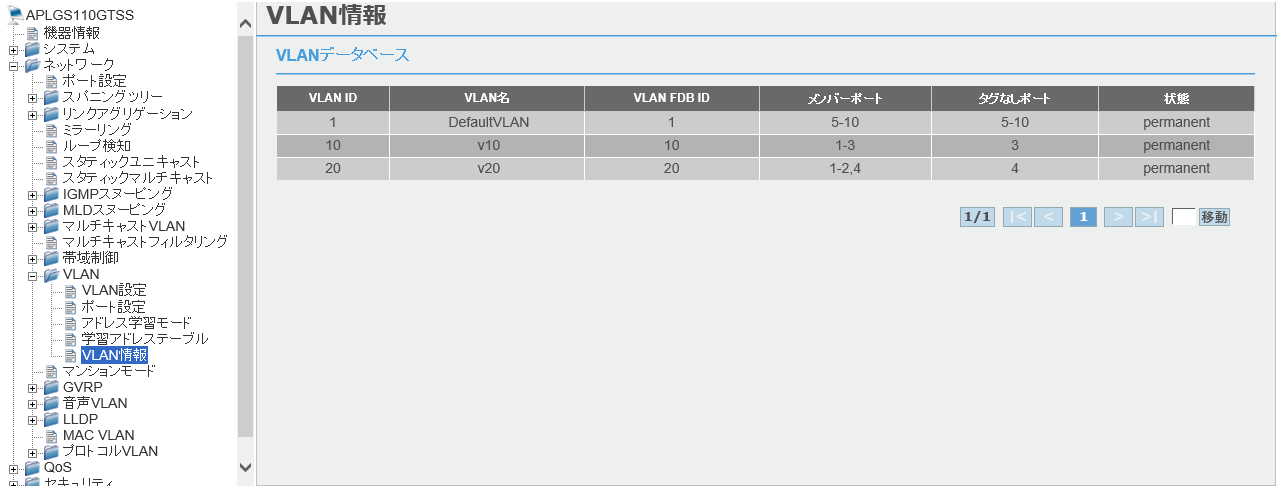 [VLAN情報]画面